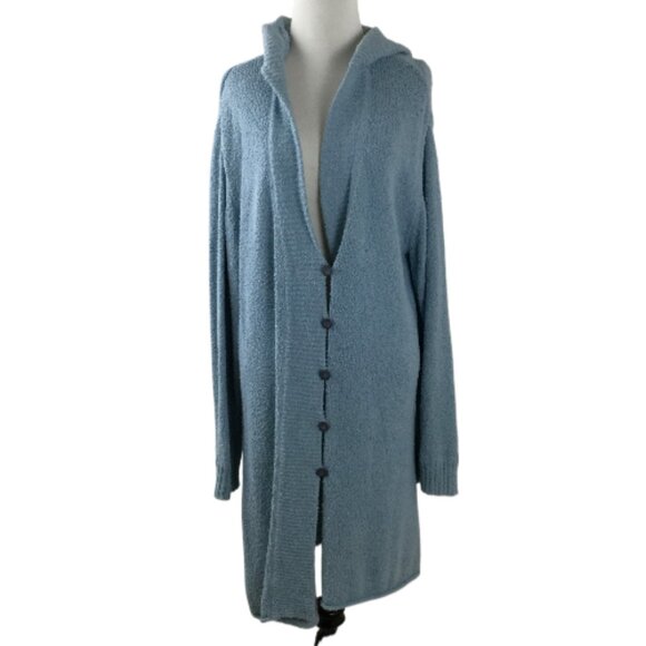 J. Jill Sweaters - J. Jill Hooded Button Light Blue Boucle Cardigan l